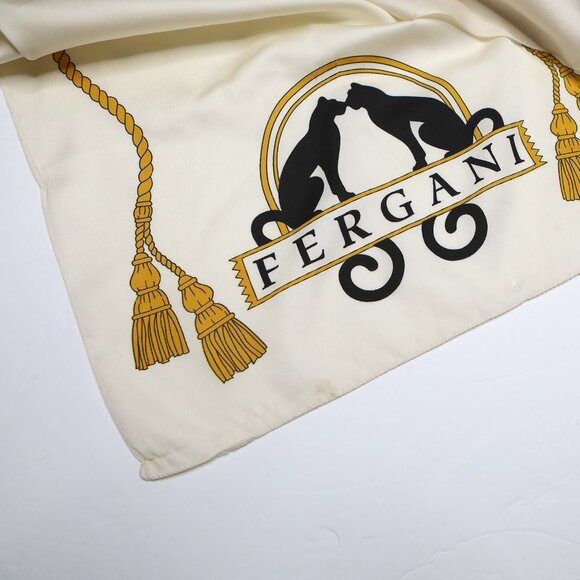 Vintage FERGANI Emanuel Geraldo Long Cat Poly Scarf Cream Black Gold Italy - Picture 7 of 12